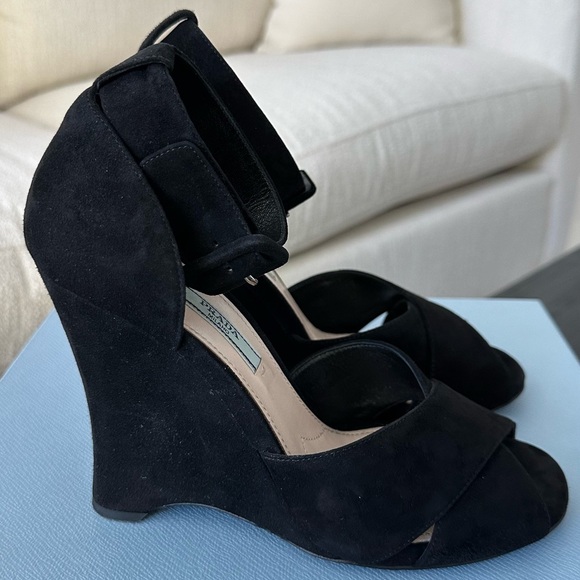 PRADA Calzature Donna Camoscio Black Suede Wedges, Authentic - Picture 5 of 9